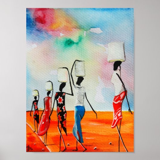 African Watercolour painting Premium Canvas Gloss ポスター (正面)