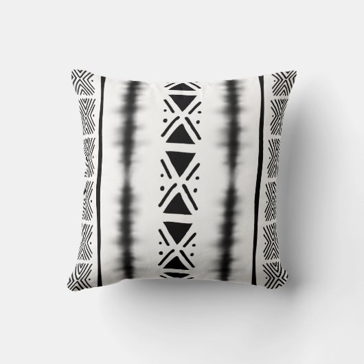 African White Mud Cloth Inspired Throw Pillow クッション (裏面)