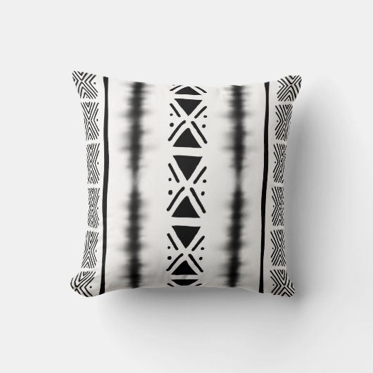 African White Mud Cloth Inspired Throw Pillow クッション (正面)