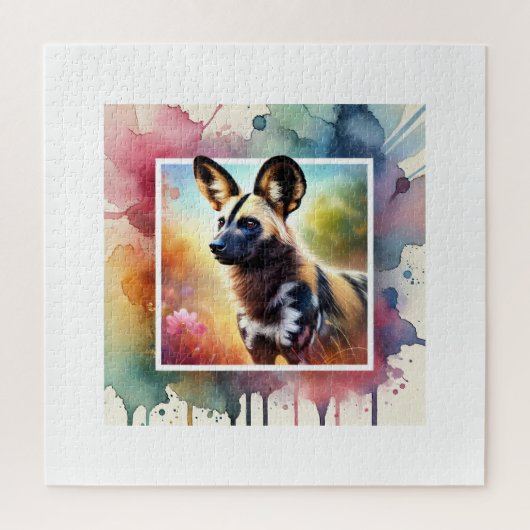 African Wild Dog 010924AREF137 - Watercolor ジグソーパズル (縦)