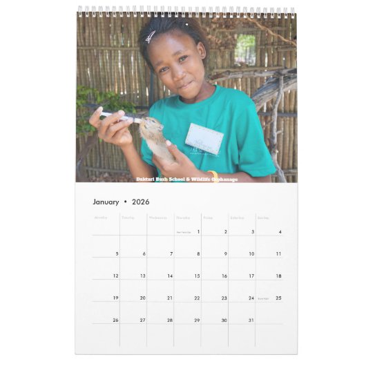 African Wildlife Calendar 2026 カレンダー (1月 2026)