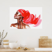 African woman, watercolor portrait, fashion style ポスター (キッチン)