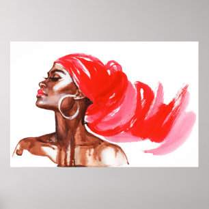 African woman, watercolor portrait, fashion style ポスター