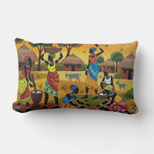 African women at work Throw Cushion ランバークッション (正面)