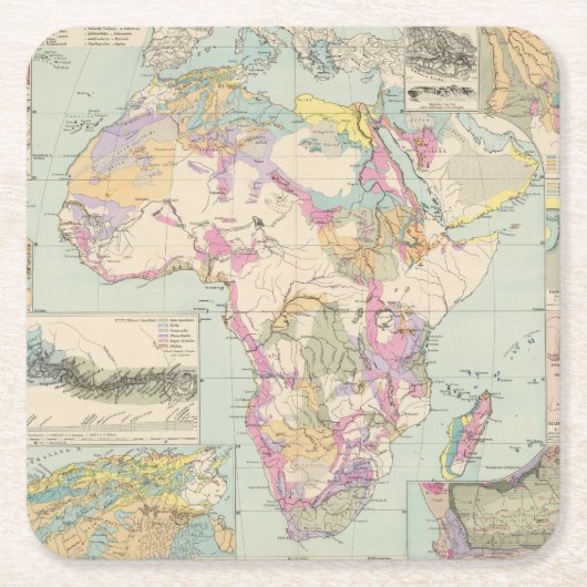 Afrika -アフリカの地図書の地図 スクエアペーパーコースター (正面)