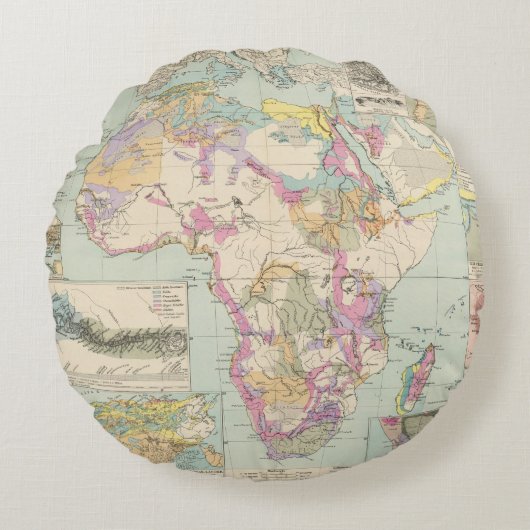 Afrika -アフリカの地図書の地図 ラウンドクッション (正面)