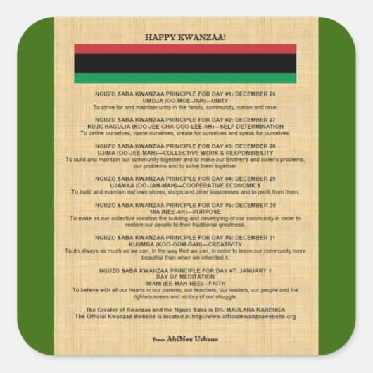 AfriMex Urbanoクワンザシリーズ4ステッカー スクエアシール (正面)