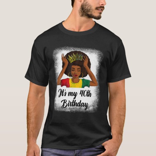 Afro 40th Birthday Shirts For Women Black誕生日 Tシャツ (正面)