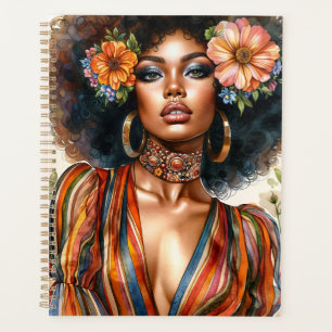 Afro 70sの美しい黒人女性レトロファッション プランナー手帳