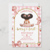 afro african Girl Pink Bow strawberry berry first  招待状 (正面)
