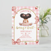 afro african Girl Pink Bow strawberry berry first  招待状 (スタンド正面)