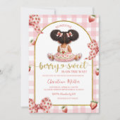 Afro African Girl Pink Bow strawberry berry sweet  招待状 (正面)
