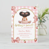 Afro African Girl Pink Bow strawberry berry sweet  招待状 (スタンド正面)