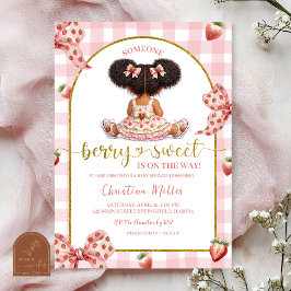 Afro African Girl Pink Bow strawberry berry sweet 招待状