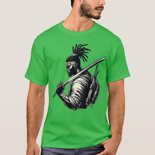 afro american samurai anime cartoon japanese bushi tシャツ (正面)