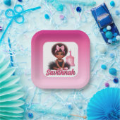 Afro Baby Girl Pink & Black Tutu 1st Birthday ペーパープレート (パーティー)