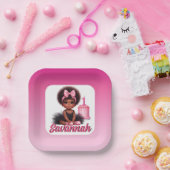 Afro Baby Girl Pink & Black Tutu 1st Birthday ペーパープレート (パーティー)