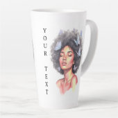Afro Beauty with Butterflies – Watercolor Portrait カフェラテマグ (右アングル)