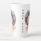 Afro Beauty with Butterflies – Watercolor Portrait カフェラテマグ (正面)