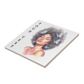 Afro Beauty with Butterflies – Watercolor Portrait タイル (側面)