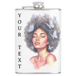 Afro Beauty with Butterflies – Watercolor Portrait フラスク
