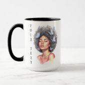 Afro Beauty with Butterflies – Watercolor Portrait マグカップ (左)