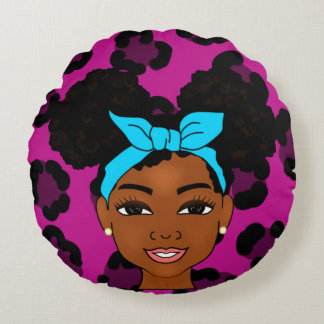 'Afro black girl puffs ラウンドクッション