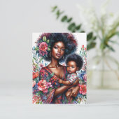 Afro Black Mother and Baby Floral Watercolor ポストカード (スタンド正面)