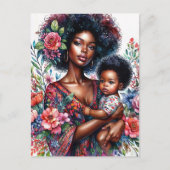 Afro Black Mother and Baby Floral Watercolor ポストカード (正面)