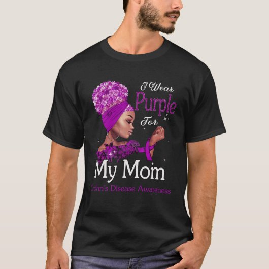 Afro Black Woman Purple For Mom Crohns Disease Awa Tシャツ (正面)