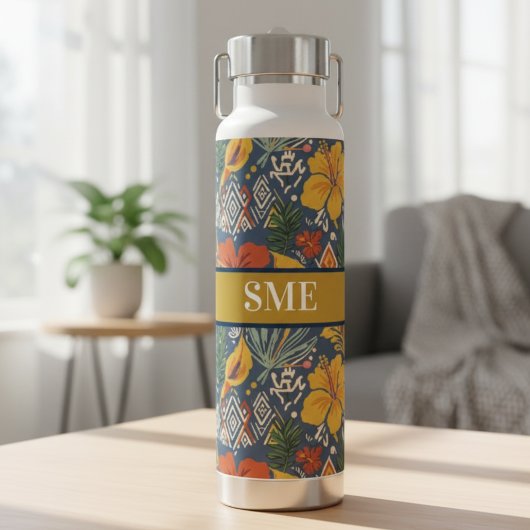 Afro Bohemian Floral monogram Water Bottle ウォーターボトル