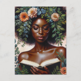 Afro Botanical Woman Reading Book ポストカード