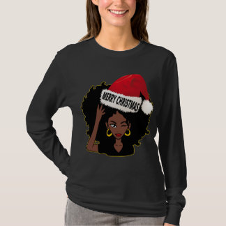 Afro Diva Winking Eye Merry Christmas Melanin Quee Tシャツ