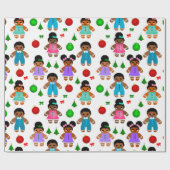 Afro Gingerbread Christmas Boy and Girl Kids ラッピングペーパー (フラット)