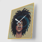Afro Glow Wall Clock – Modern Black Art スクエア壁時計 (傾斜)