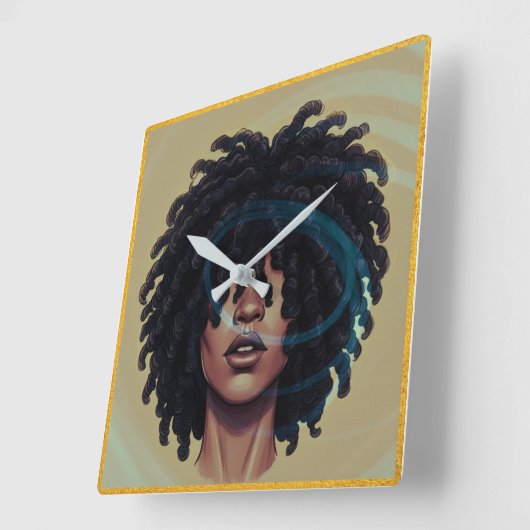 Afro Glow Wall Clock – Modern Black Art スクエア壁時計 (傾斜)