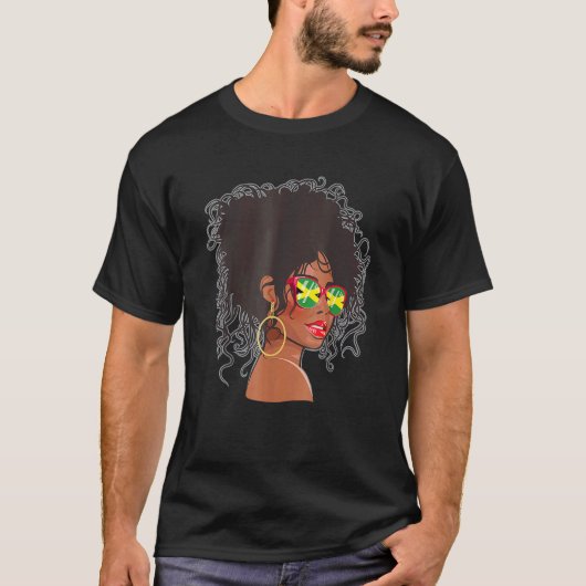 Afro Hair Jamaica Women Black Melanin Jamaican Fl Tシャツ (正面)