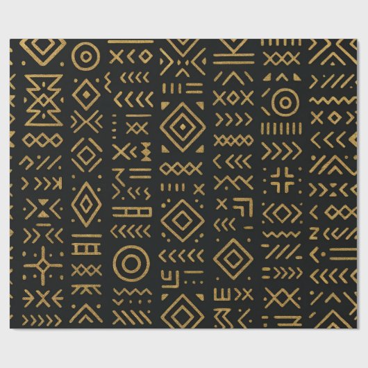 Afro Luxe Black & Gold Tribal Wrapping Paper  ラッピングペーパー (フラット)
