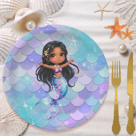 Afro mermaid Birthday Party - Under the Sea Splish ペーパープレート