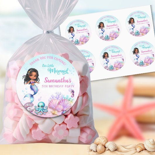 Afro mermaid Birthday Party - Under the Sea Splish ラウンドシール