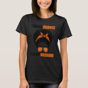 Afro Messy Bun Leukemia私のHusbのための衣服オレンジ Tシャツ