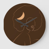 Afro Moon Girl Clock for Teen, Girls, Women ラージ壁時計 (正面)