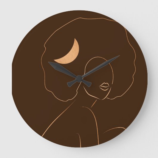 Afro Moon Girl Clock for Teen, Girls, Women ラージ壁時計 (正面)