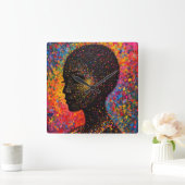 Afro Nebula Whisper – Black History Celebration スクエア壁時計 (ホーム)