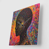 Afro Nebula Whisper – Black History Celebration スクエア壁時計 (傾斜)