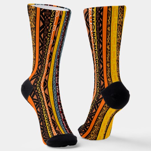 Afro Pop Modern Mudcloth Stripes Socks ソックス (傾斜あり)