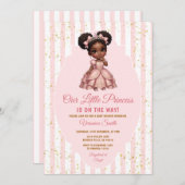 Afro Princess is on the way Pink Baby Shower Crown 招待状 (正面/裏面)