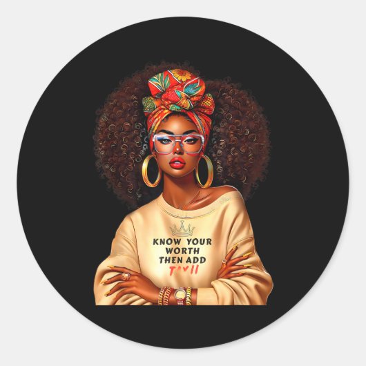 Afro Queen Black Woman African Melanin Black Histo ラウンドシール (正面)