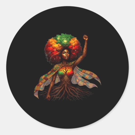 Afro Queen Black Woman African Roots Melanin Black ラウンドシール (正面)