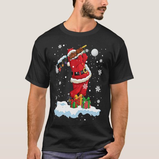 Afro Santa Playing Golf Xmas Black Afro Golf Playe Tシャツ (正面)